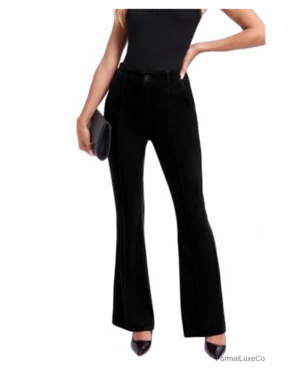 Velvet Flare Pull On Elastic Waist Pants Holiday Party Outfit